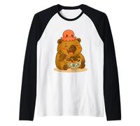 Kawaii Capybara e Polpo Mangiare Cibo Giapponese Takoyaki Maglia con Maniche Raglan