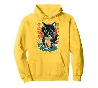 Kawaii Cat Bere Boba Tea Anime Arte Grafica Giapponese Felpa con Cappuccio