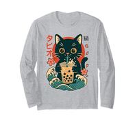Kawaii Cat Bere Boba Tea Anime Arte Grafica Giapponese Maglia a Manica