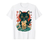 Kawaii Cat Bere Boba Tea Anime Arte Grafica Giapponese Maglietta