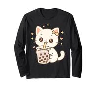 Kawaii Cat Boba Carino Giapponese Estetica Maglia a Manica