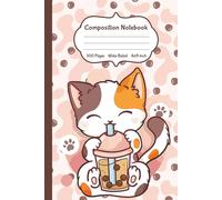 Kawaii Cat Boba Composition Notebook: Wide Ruled 100 Pages School Notes