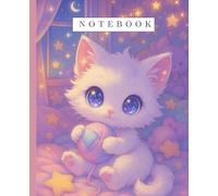 Kawaii Cat Composition Notebook College Ruled: Magical Galaxy Kitten with Starry Eyes Journal for Girls & Teens | 7.5x9.25, 112 Pages | Celestial Cat ... Moon, Stars & Fairy Lights | Cute Notebook