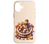 Kawaii Cat Cuddle With Teddy Bear Autumn Kitten For Fall Custodia per iPhone 16 Plus