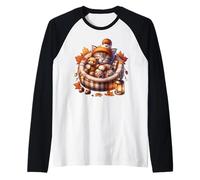 Kawaii Cat Cuddle with Teddy Bear Autumn Kitten for Fall Maglia con Maniche Raglan