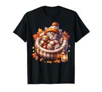 Kawaii Cat Cuddle with Teddy Bear Autumn Kitten for Fall Maglietta