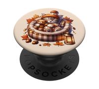 Kawaii Cat Cuddle With Teddy Bear Autumn Kitten For Fall PopSockets PopGrip Adesivo