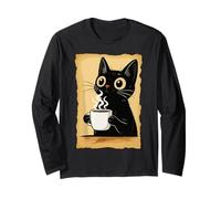 Kawaii Cat Driking Coffee Cute Anime Kitty Slice Maglia a Manica