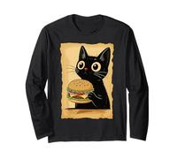 Kawaii Cat Eating Burger Cute Anime Kitty Slice Maglia a Manica
