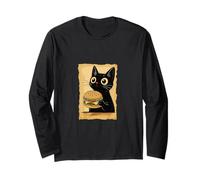 Kawaii Cat Eating Burger Cute Anime Kitty Slice Maglia a Manica