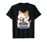 Kawaii Cat Eating Ramen Cartoon Anime Food Japan Lover Maglietta