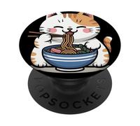 Kawaii Cat Eating Ramen Cartoon Anime Food Japan Lover PopSockets PopGrip Adesivo