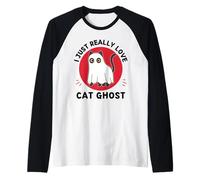 Kawaii Cat Ghost Amo Davvero Cute Cat Ghost Lover Maglia con Maniche Raglan