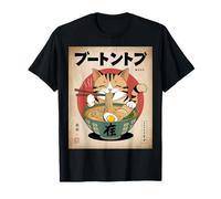 Kawaii Cat Mangia Tagliatelle Anime Giapponese Gatto Ramen Maglietta