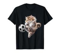 Kawaii Cat Playing Soccer Ball Goal Sports Humor Boy Kids Maglietta