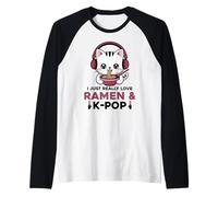 Kawaii Cat Ramen KPOP Adoro Davvero Il Ramen e K-Pop K Pop Maglia con Maniche Raglan