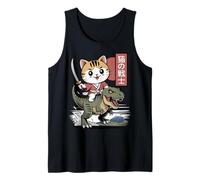Kawaii Cat Riding T-Rex Arte Giapponese Anime Samurai Cat Canotta
