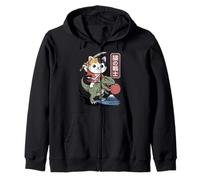 Kawaii Cat Riding T-Rex Arte Giapponese Anime Samurai Cat Felpa con Cappuccio