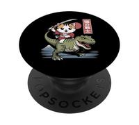 Kawaii Cat Riding T-Rex arte giapponese Anime Samurai Cat PopSockets PopGrip Adesivo