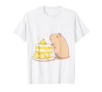 Kawaii Chibi Capybara con Una Fetta di Torta Yuzu Cute Art Maglietta