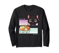 Kawaii Chibi Cat Ramen Anime Manga Giapponese Otaku Maglia a Manica