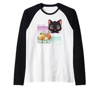 Kawaii Chibi Cat Ramen Anime Manga Giapponese Otaku Maglia con Maniche Raglan