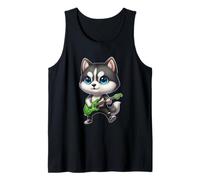Kawaii Chibi Divertente Cane Siberian Husky Chitarrista Rocker Anime Canotta