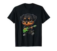 Kawaii Chibi Divertente Rottweiler Cane Chitarrista Rocker Anime Maglietta