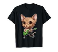 Kawaii Chibi Funny Sphynx Cat Chitarrista Rocker Anime Maglietta