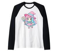 Kawaii Chibi Strega Candy Spooky Halloween Strega Maglia con Maniche Raglan