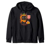 Kawaii Chibi Zucca Gatto Giapponese Halloween Vaporwave Felpa con Cappuccio