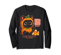Kawaii Chibi Zucca Gatto Giapponese Halloween Vaporwave Maglia a Manica