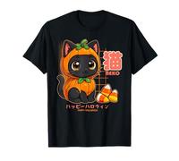 Kawaii Chibi Zucca Gatto Giapponese Halloween Vaporwave Maglietta