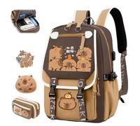 Kawaii Children's School Bag with Capybara Pencil Case, Capybara Backpack for School, Large Capacity Waterproof Cute Capybara School Backpack, Preppy School Bag for Kids (B)