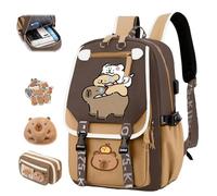 Kawaii Children's School Bag with Capybara Pencil Case, Capybara Backpack for School, Large Capacity Waterproof Cute Capybara School Backpack, Preppy School Bag for Kids (E)