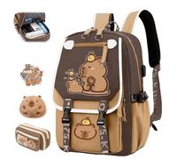 Kawaii Children's School Bag with Capybara Pencil Case, Capybara Backpack for School, Large Capacity Waterproof Cute Capybara School Backpack, Preppy School Bag for Kids (F)