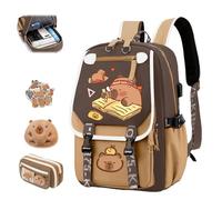 Kawaii Children's School Bag with Capybara Pencil Case, Capybara Backpack for School, Large Capacity Waterproof Cute Capybara School Backpack, Preppy School Bag for Kids (D)