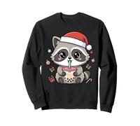 Kawaii Christmas Raccoon Drinking Boba Illustration Felpa