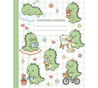 Kawaii Composition Notebook Wide Ruled: Cute Green Dinosaur Aesthetic Writing Journal, 110 Pages for School, Kids & Teens