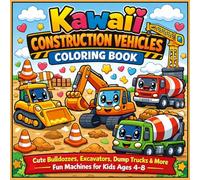 Kawaii Construction Vehicles Coloring Book: Cute Bulldozers, Excavators, Dump Trucks & More Fun Machines for Kids Ages 4-8 | Fun and Easy Kawaii Trucks & Building Machines for Toddlers and Kids