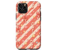Kawaii Coquette Candy Cane Natale Pattern Pastello Cuori Stelle Custodia per iPhone 11 Pro