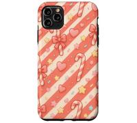 Kawaii Coquette Candy Cane Natale Pattern Pastello Cuori Stelle Custodia per iPhone 11 Pro Max