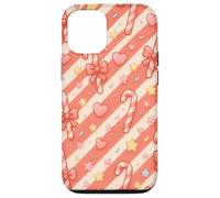 Kawaii Coquette Candy Cane Natale Pattern Pastello Cuori Stelle Custodia per iPhone 12/12 Pro