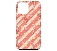 Kawaii Coquette Candy Cane Natale Pattern Pastello Cuori Stelle Custodia per iPhone 12 Pro Max