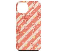 Kawaii Coquette Candy Cane Natale Pattern Pastello Cuori Stelle Custodia per iPhone 13