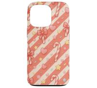 Kawaii Coquette Candy Cane Natale Pattern Pastello Cuori Stelle Custodia per iPhone 13 Pro