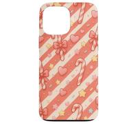 Kawaii Coquette Candy Cane Natale Pattern Pastello Cuori Stelle Custodia per iPhone 13 Pro Max