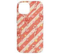 Kawaii Coquette Candy Cane Natale Pattern Pastello Cuori Stelle Custodia per iPhone 14