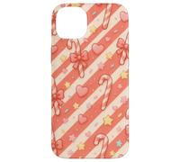 Kawaii Coquette Candy Cane Natale Pattern Pastello Cuori Stelle Custodia per iPhone 14 Plus