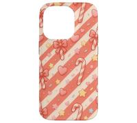 Kawaii Coquette Candy Cane Natale Pattern Pastello Cuori Stelle Custodia per iPhone 14 Pro